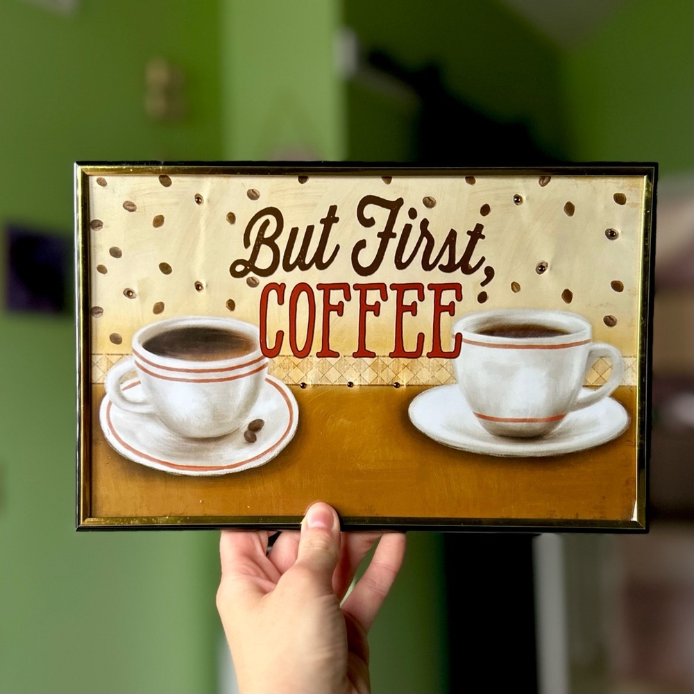 Rustic Kitchen Coffee Beans & Coffee In Cups Saucer Framed Wall Decor Art - Picture 3 of 6